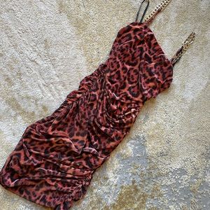 Cheetah print bodycon dress with gold chain scraps